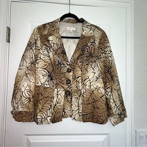 Coldwater Creek Floral Leaf Print Two Button Front Blazer Jacket